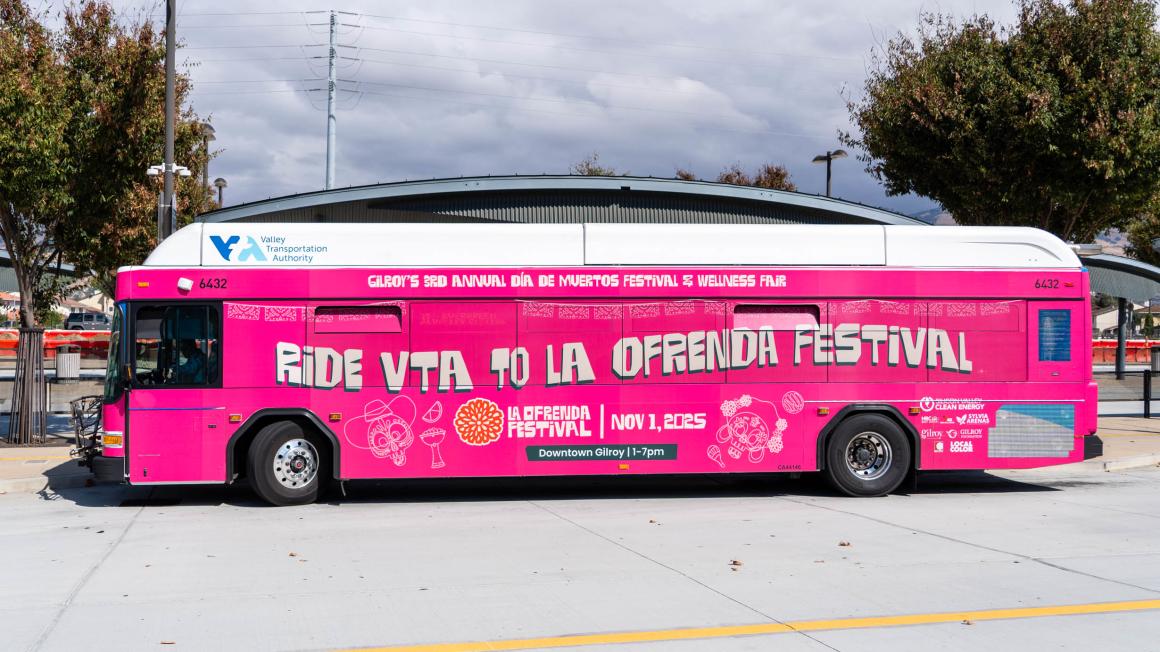 Ride VTA to La Ofrenda Festival Pink Bus
