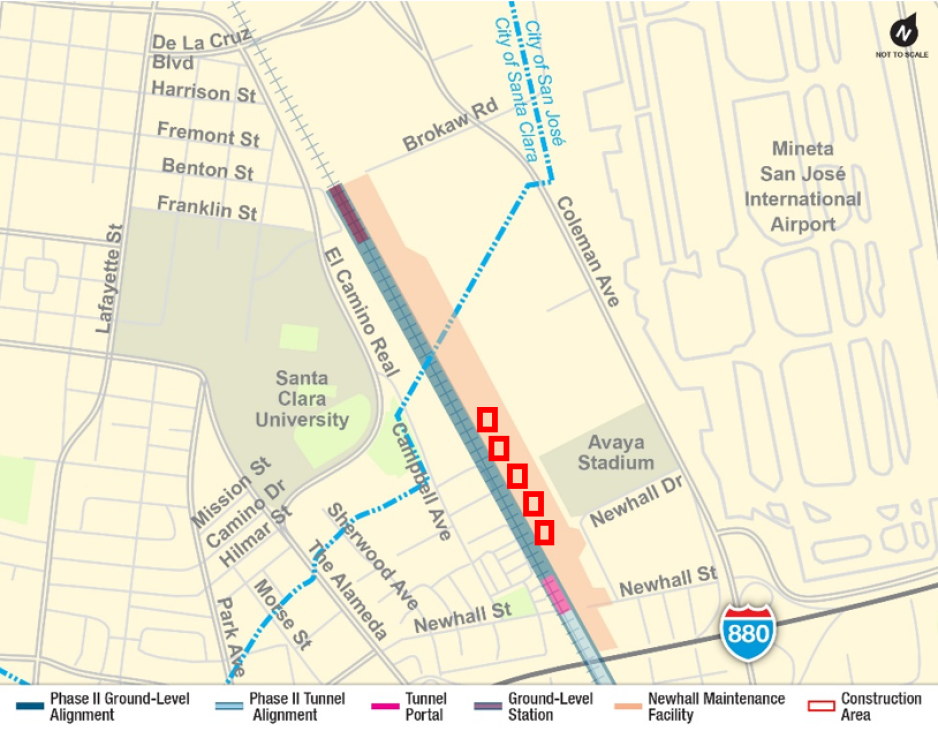 Map of construction area near Newhall Yard 