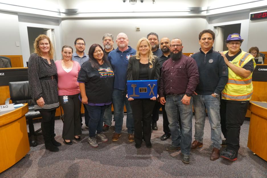 Cindy Chavez with VTA union leaders