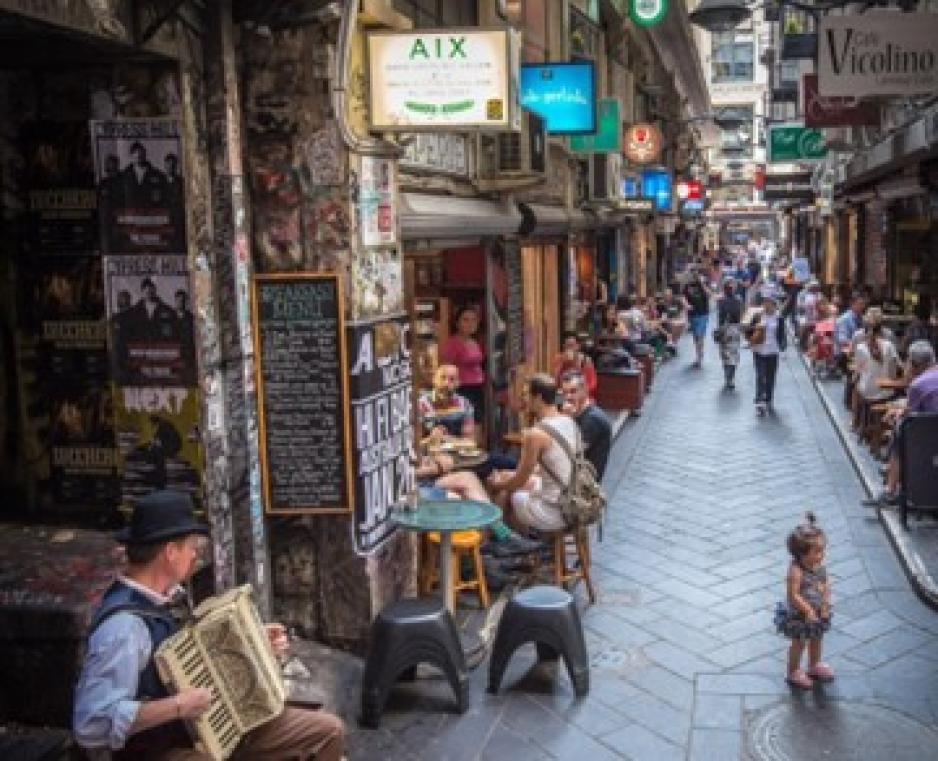 People walking on a sidewalk