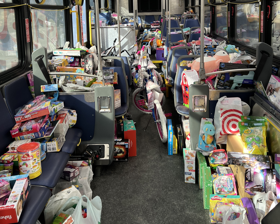 Toys filled inside a bus